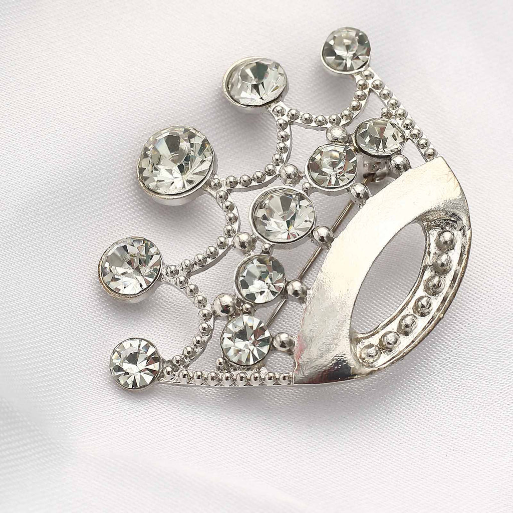 Rhinestone Metal Crown Sash Band Buckle Silver - Glittering Tiara Accent 2"