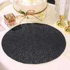 6-Pack Placemats Glitter Design Black Sparkle Round - Non-Slip Decorative Dining Table Mats 13"