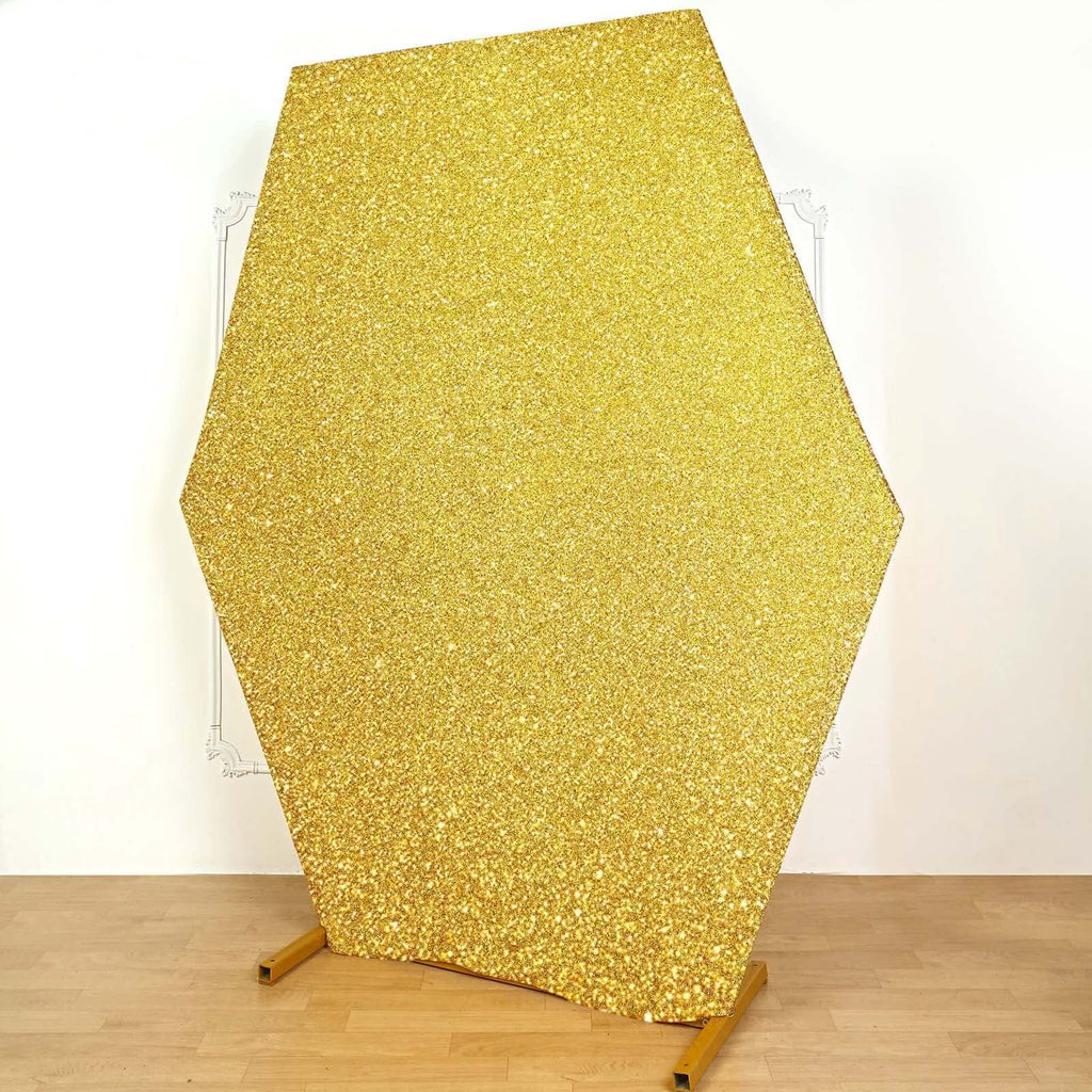 8ftx7ft Gold Metallic Shimmer Tinsel Spandex Hexagon Wedding Arbor Cover, 2-Sided Backdrop