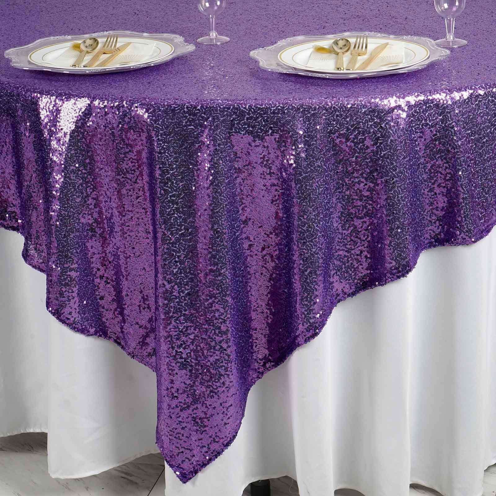 Sequin 90"x90" Table Overlay Square Tablecloth Purple - Sparkly Table Cover