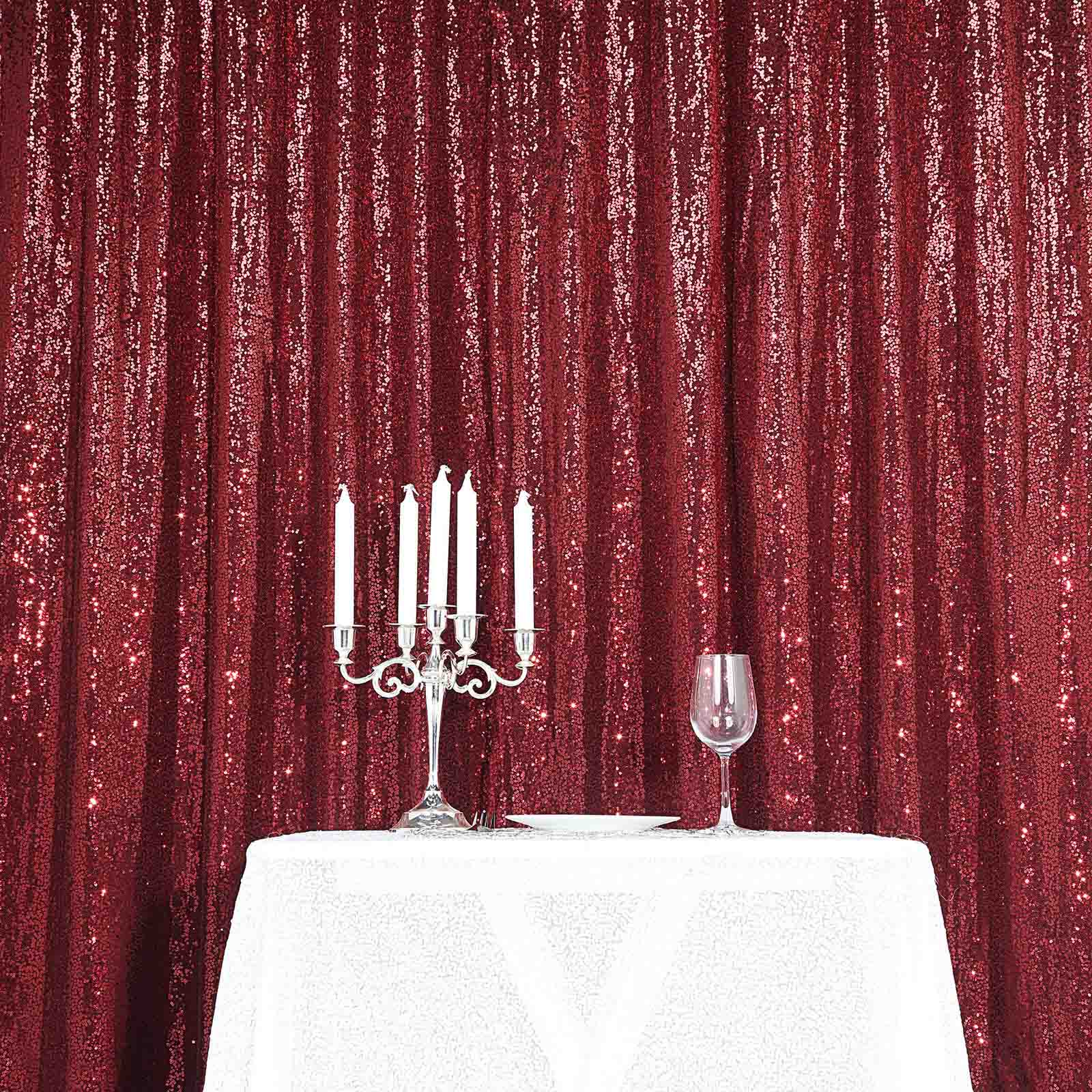 8ftx8ft Burgundy Sequin Event Curtain Drapes, Backdrop Event Panel