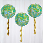 3 Pack 13" Green Gold Marble Orbz Foil Balloons, 4D Sphere Mylar Balloons