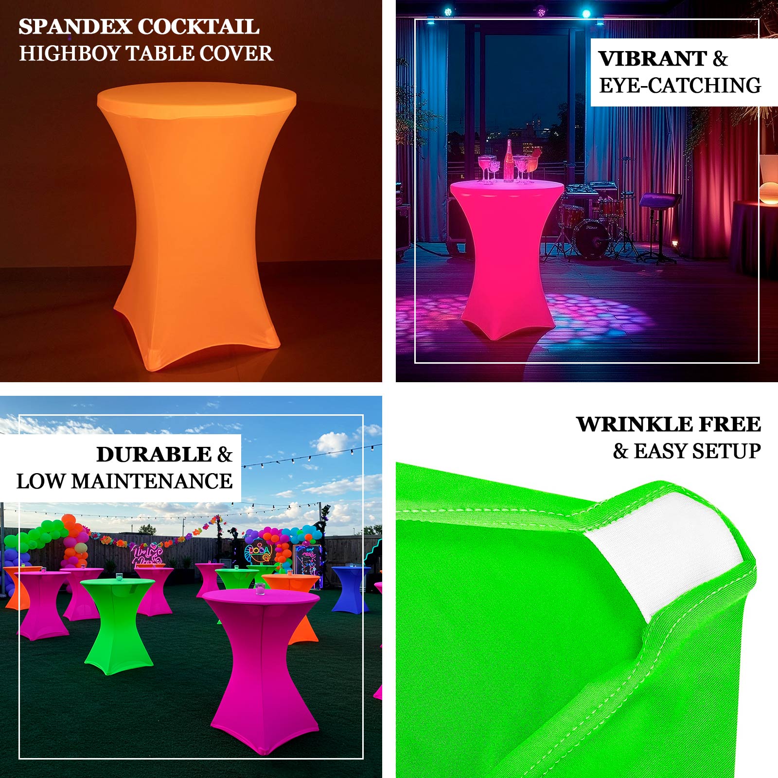 Glow Neon Fuchsia Fitted Spandex Cocktail Tablecloth â€“ 30" Round, Wrinkle - Free Cover - Bell Racket Store