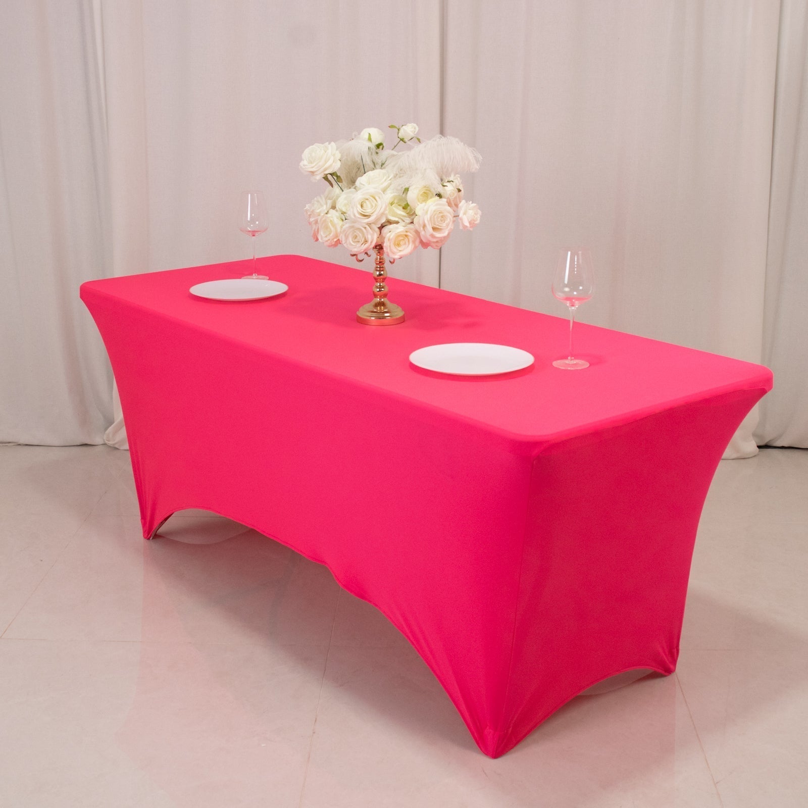 Glow Neon Fuchsia Fitted Spandex Tablecloth â€“ 6ft Rectangle, Wrinkle - Free Cover - Bell Racket Store