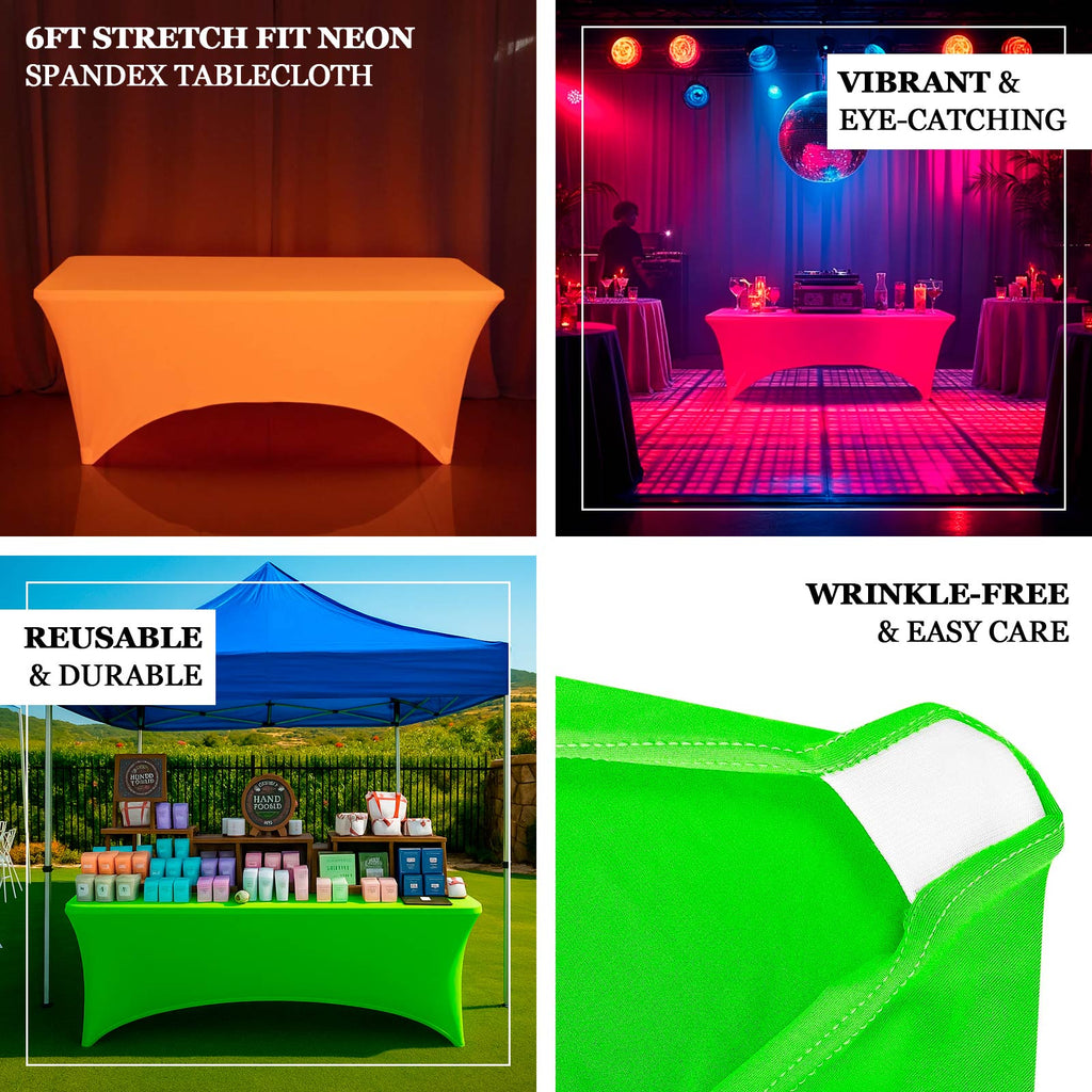 Glow Neon Orange Fitted Spandex Tablecloth â€“ 6ft Rectangle, Wrinkle - Free Cover - Bell Racket Store