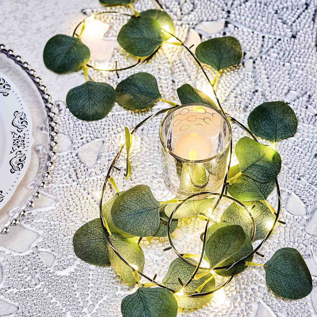 20 LED Vine String Lights Eucalyptus Leaf Design Green Warm White - Battery Operated Home DÃ©cor 7ft
