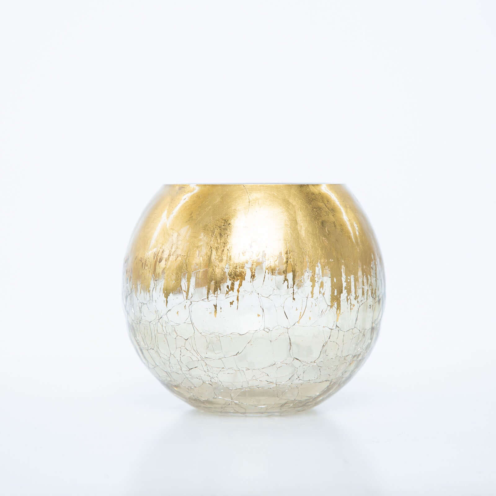 Glass Bud Vase Gold Foiled Crackle Bubble Bowl - Classy Floral Centerpiece for Weddings 4"