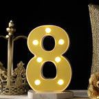3D Marquee Number "8" Warm White 7 LED Lights Gold - Stylish Light-Up Accent for Events 6"