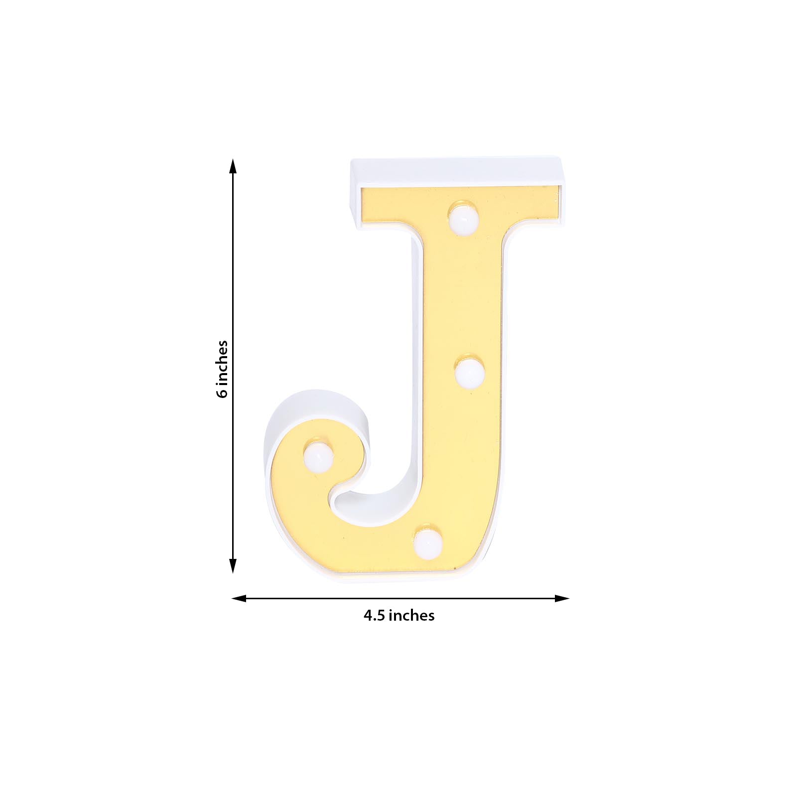 3D Marquee Letter "J" Warm White 4 LED Lights Gold - Chic Light-Up Decor for Events 6"