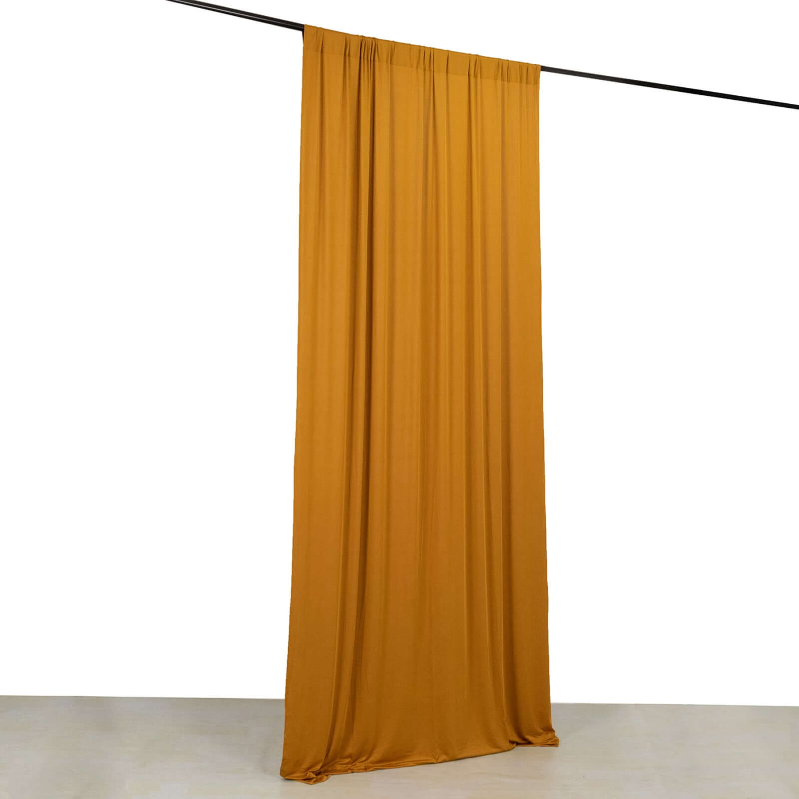 Gold 4 - Way Stretch Spandex Event Curtain Drapes, Wrinkle Free Backdrop Event Panel with Rod Pockets - 5ftx10ft - Bell Racket Store