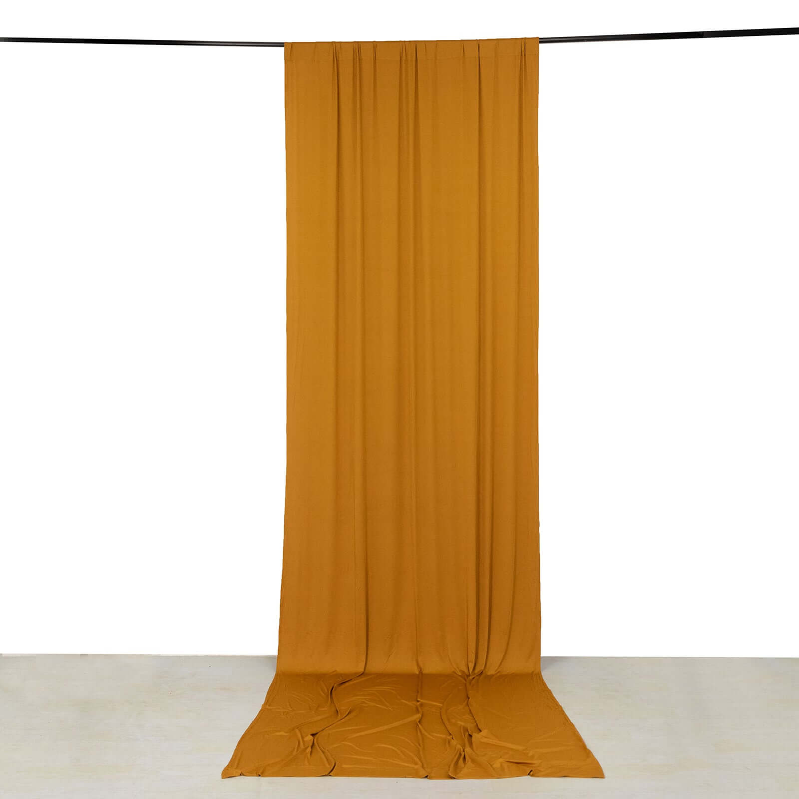 Gold 4 - Way Stretch Spandex Event Curtain Drapes, Wrinkle Free Backdrop Event Panel with Rod Pockets - 5ftx14ft - Bell Racket Store