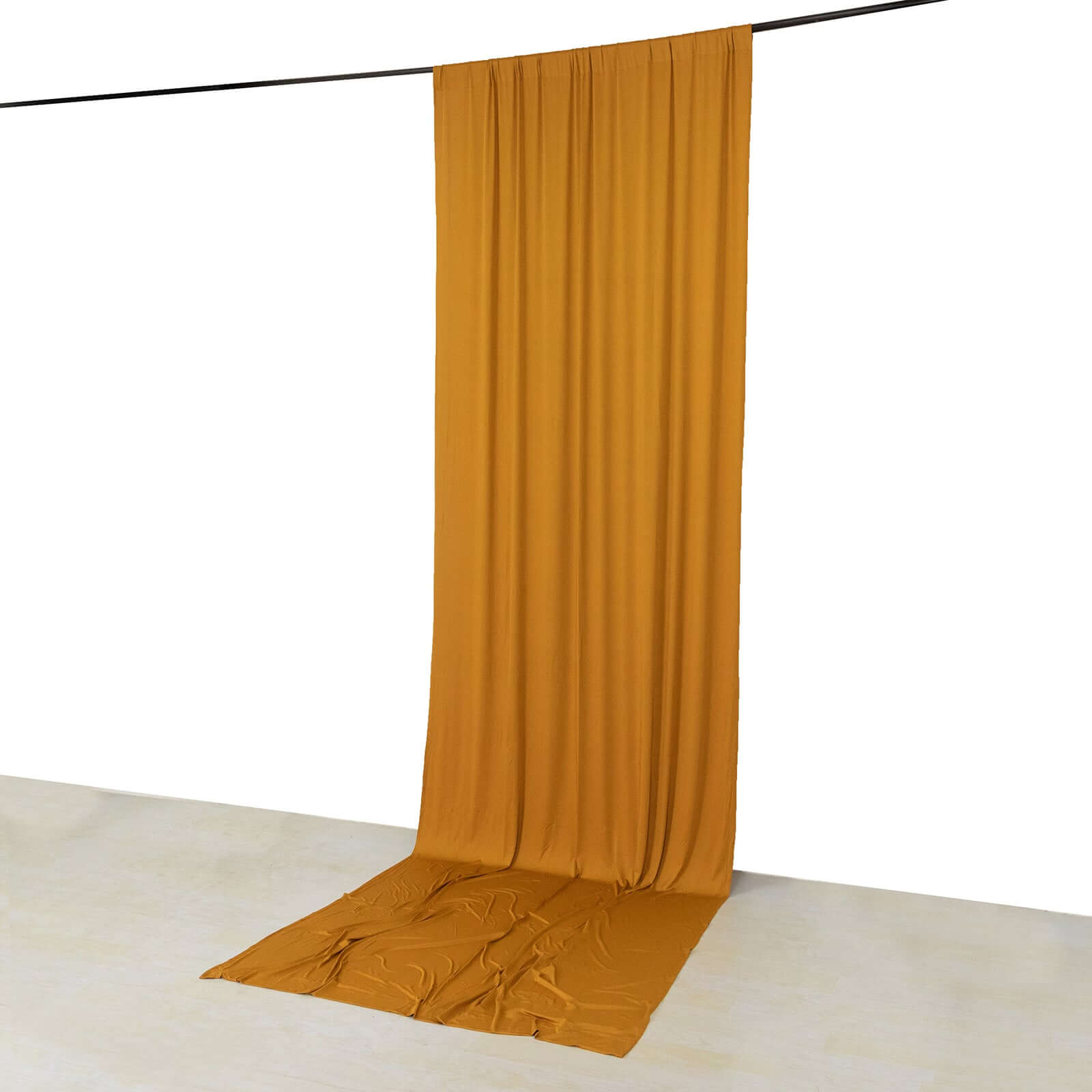 Gold 4 - Way Stretch Spandex Event Curtain Drapes, Wrinkle Free Backdrop Event Panel with Rod Pockets - 5ftx14ft - Bell Racket Store