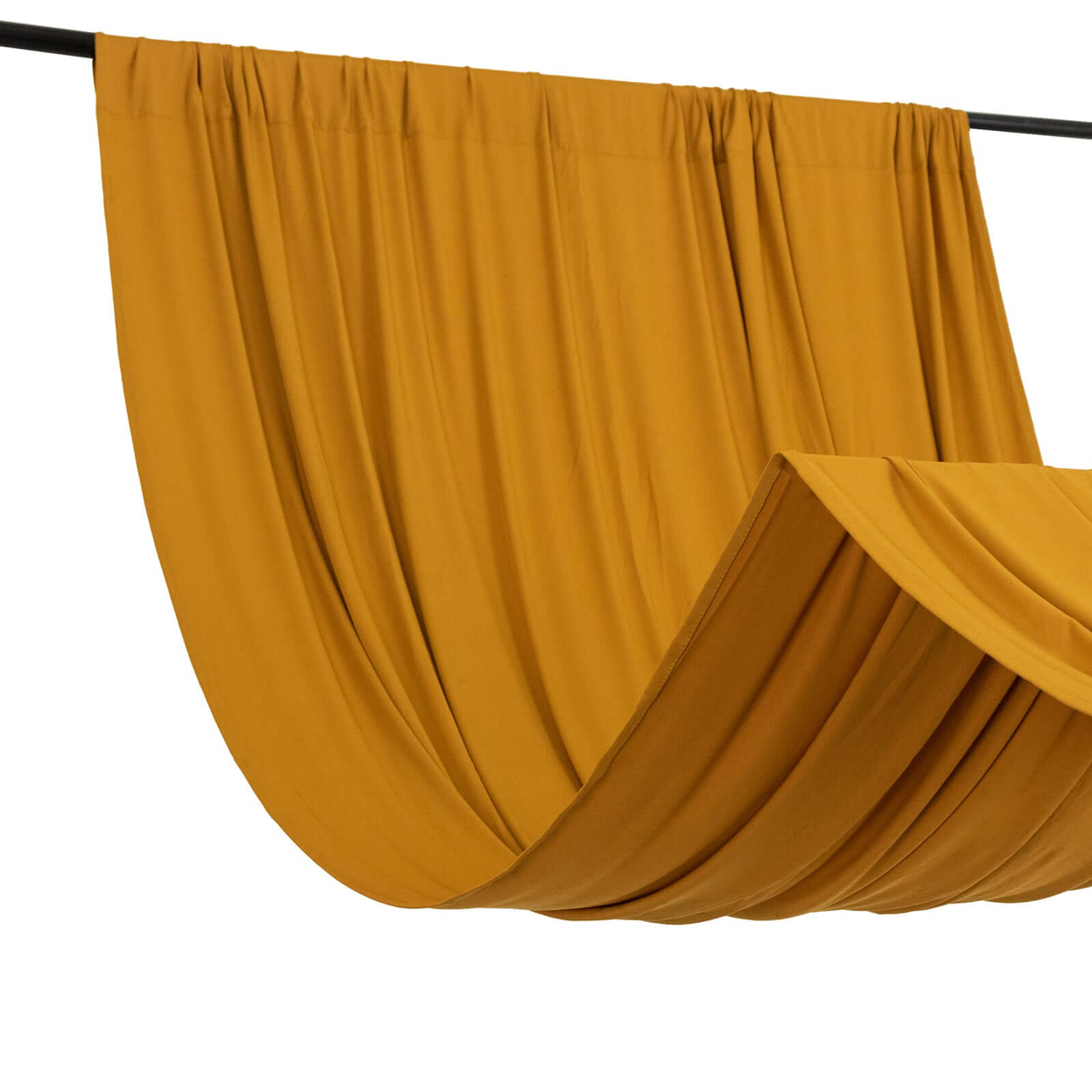 Gold 4 - Way Stretch Spandex Event Curtain Drapes, Wrinkle Free Backdrop Event Panel with Rod Pockets - 5ftx16ft - Bell Racket Store