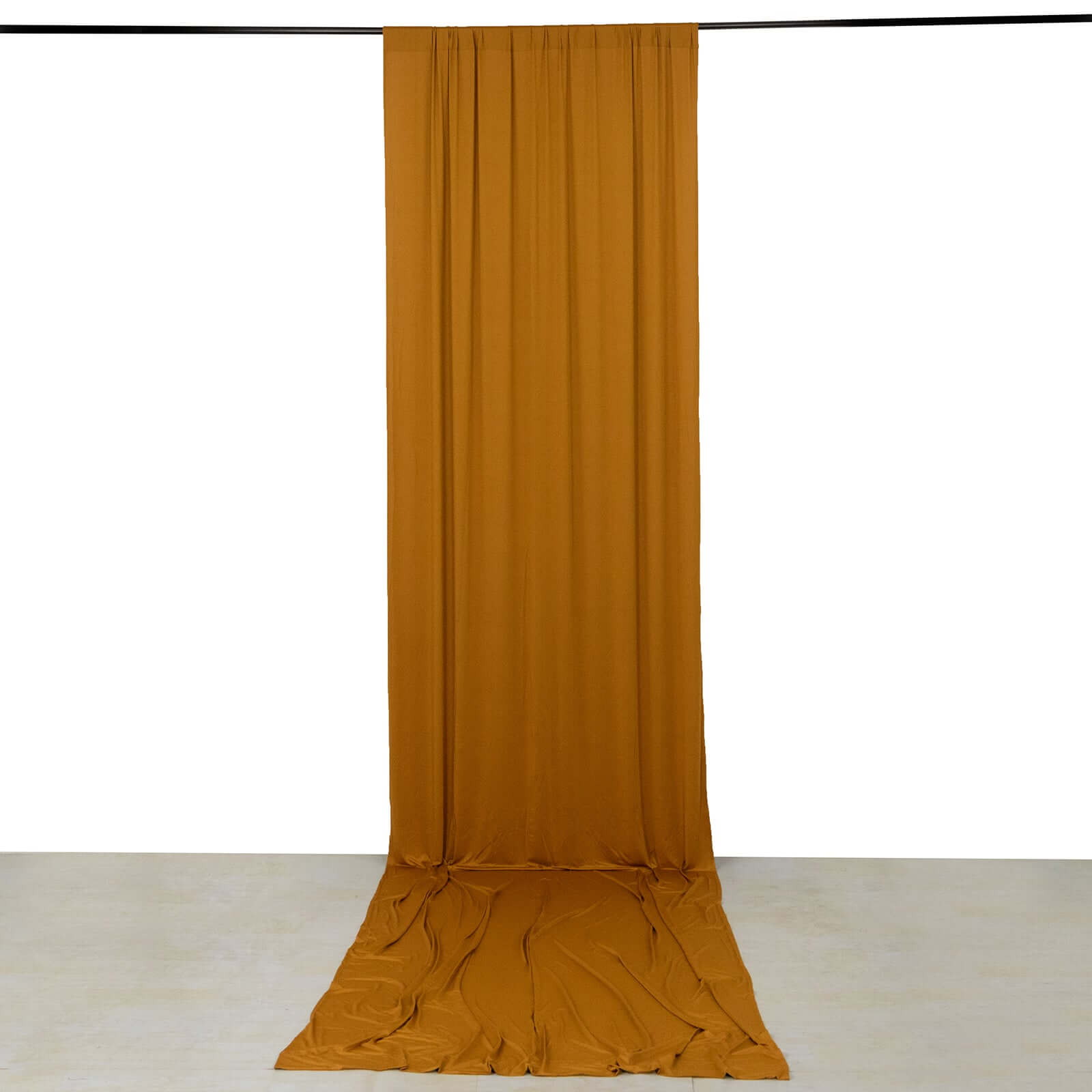 Gold 4 - Way Stretch Spandex Event Curtain Drapes, Wrinkle Free Backdrop Event Panel with Rod Pockets - 5ftx16ft - Bell Racket Store