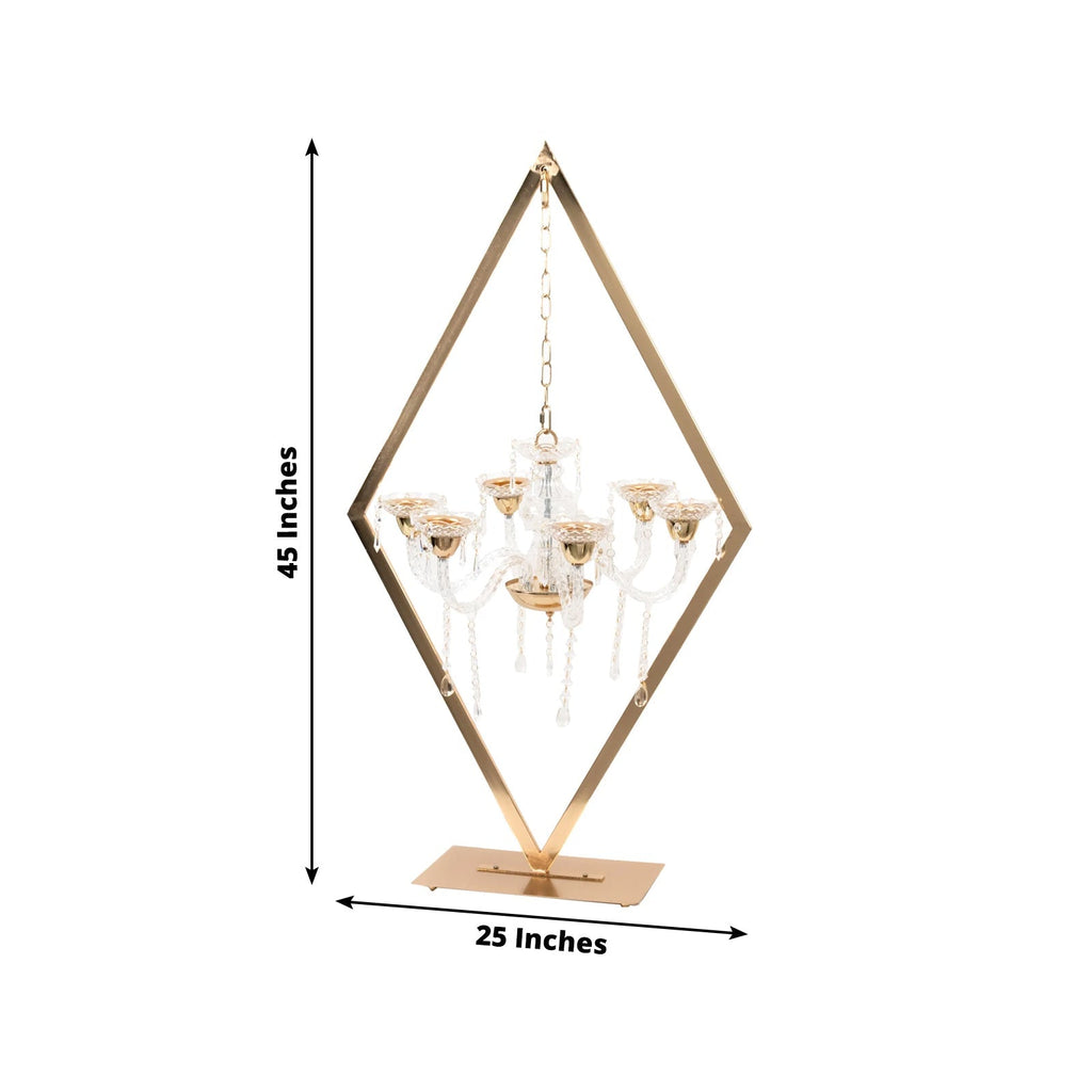 Gold 6 - Arm Acrylic Candelabra Centerpiece â€“ 45" Tall Diamond Frame Table DÃ©cor with Candle Holders - Bell Racket Store