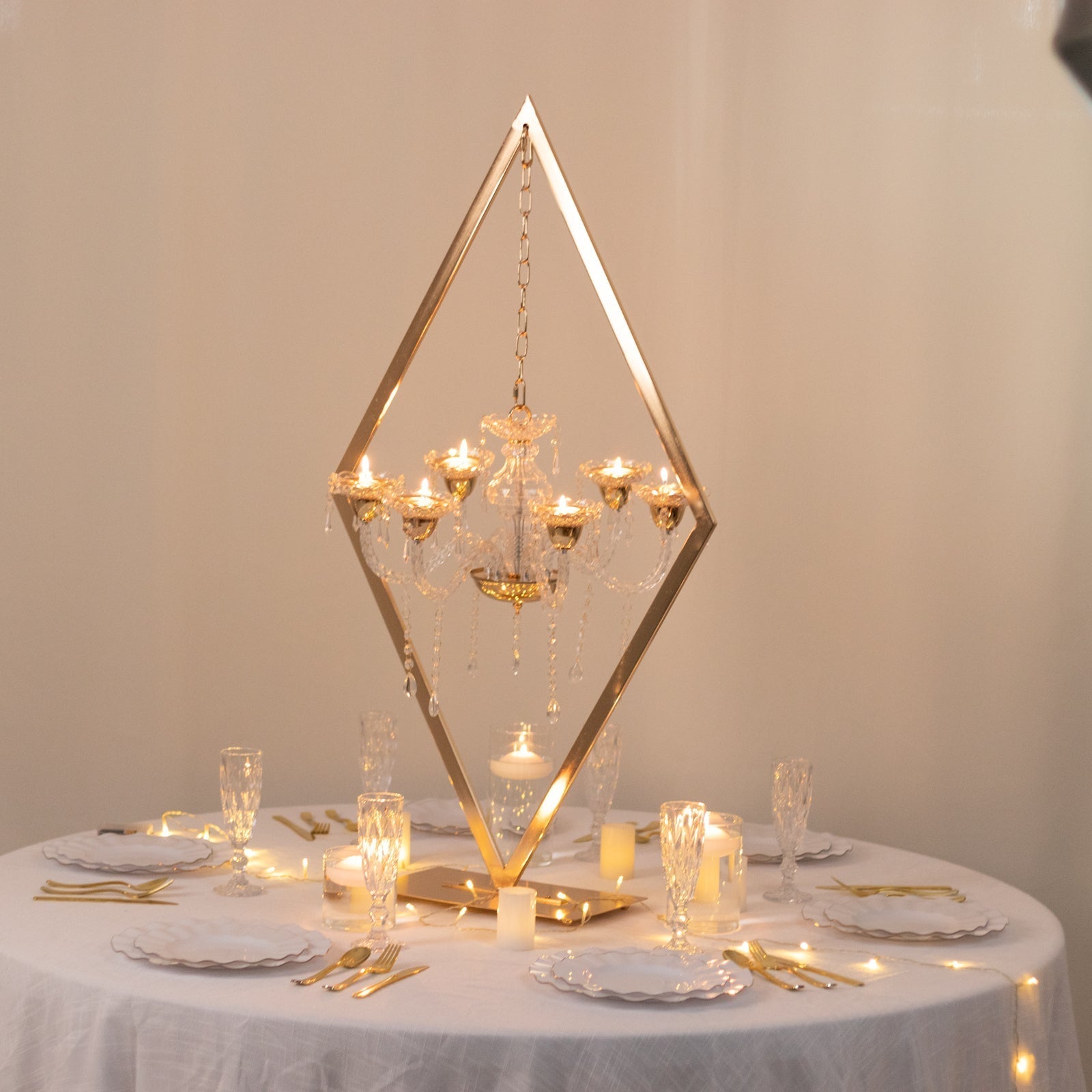 Gold 6 - Arm Acrylic Candelabra Centerpiece â€“ 45" Tall Diamond Frame Table DÃ©cor with Candle Holders - Bell Racket Store