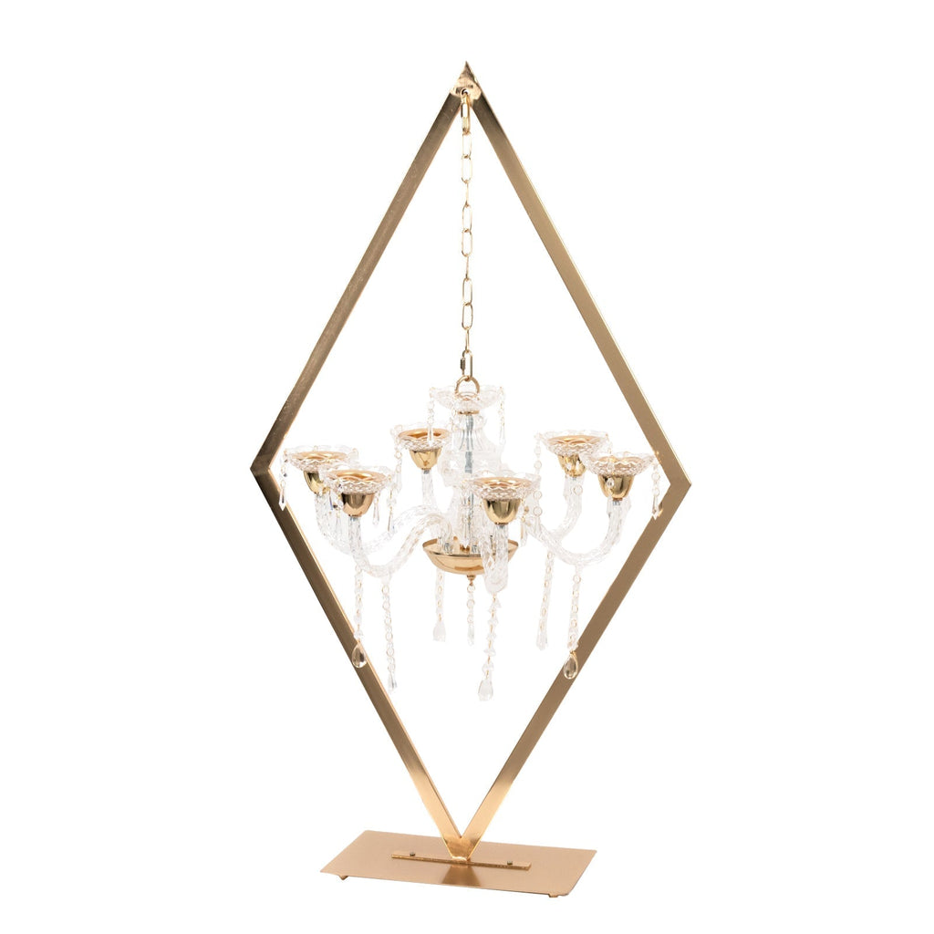 Gold 6 - Arm Acrylic Candelabra Centerpiece â€“ 45" Tall Diamond Frame Table DÃ©cor with Candle Holders - Bell Racket Store