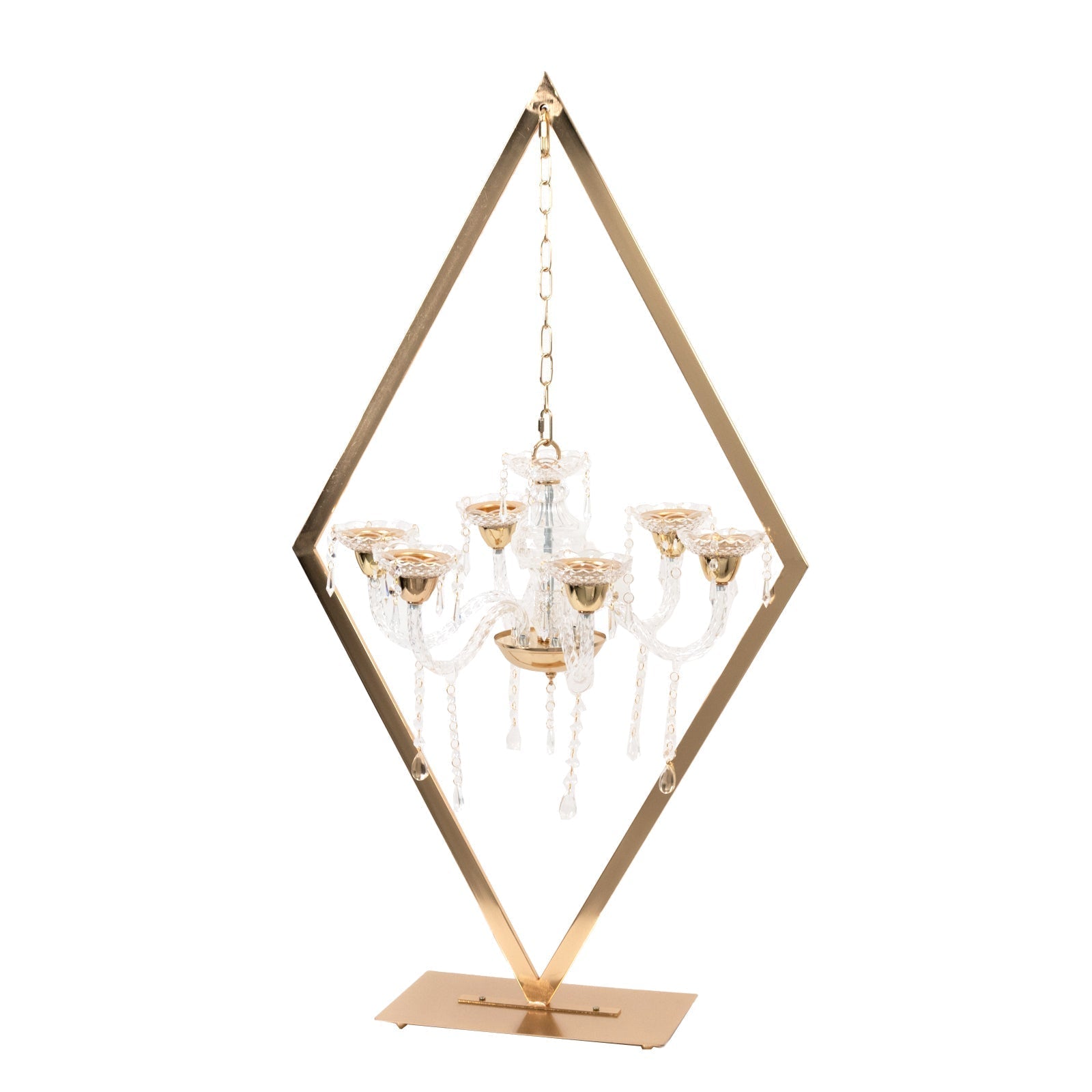 Gold 6 - Arm Acrylic Candelabra Centerpiece â€“ 45" Tall Diamond Frame Table DÃ©cor with Candle Holders - Bell Racket Store