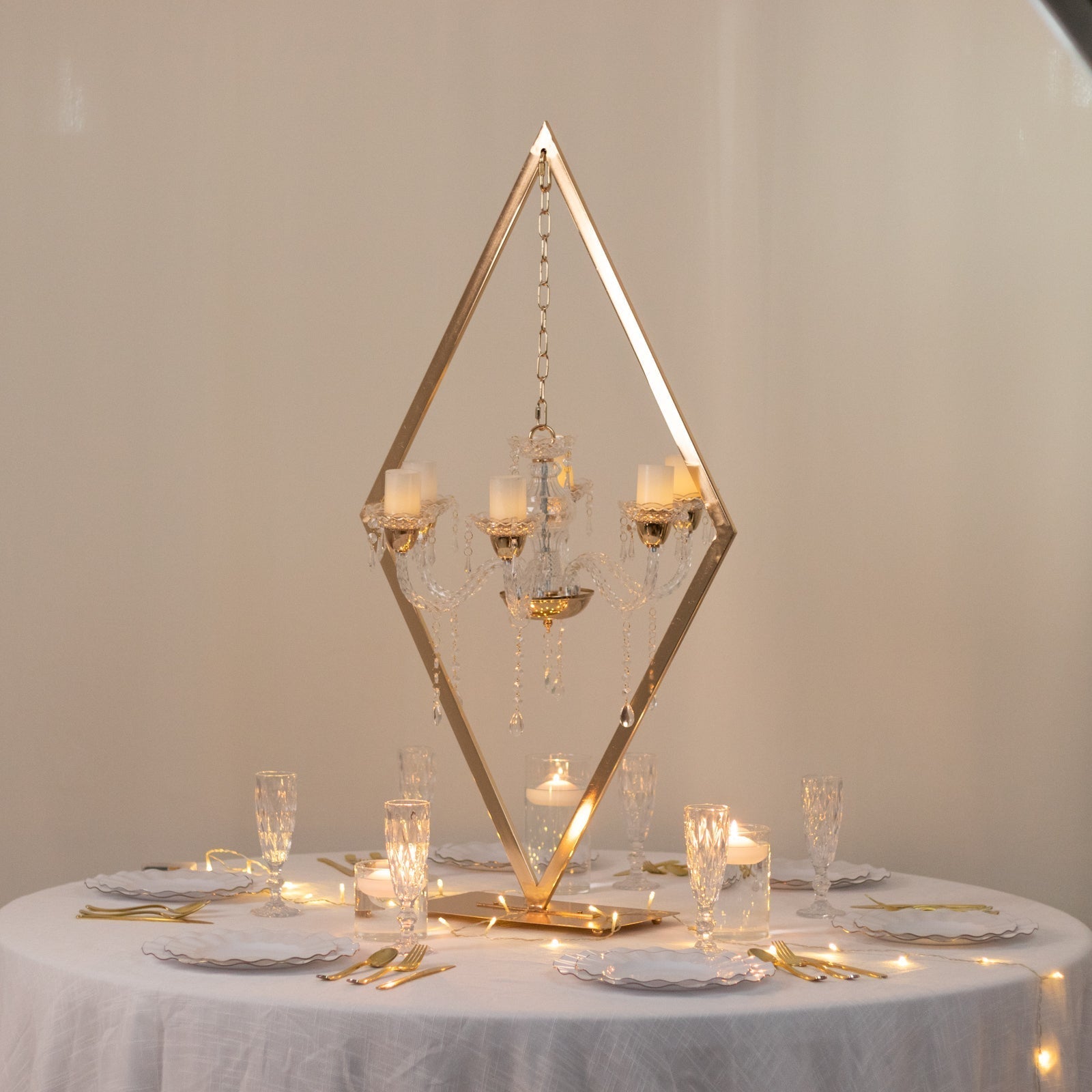 Gold 6 - Arm Acrylic Candelabra Centerpiece â€“ 45" Tall Diamond Frame Table DÃ©cor with Candle Holders - Bell Racket Store