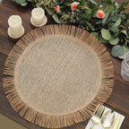4-Pack Placemats Fringe Edge Design Natural Jute Round - Rustic Boho Chic Burlap Table Decor 16"