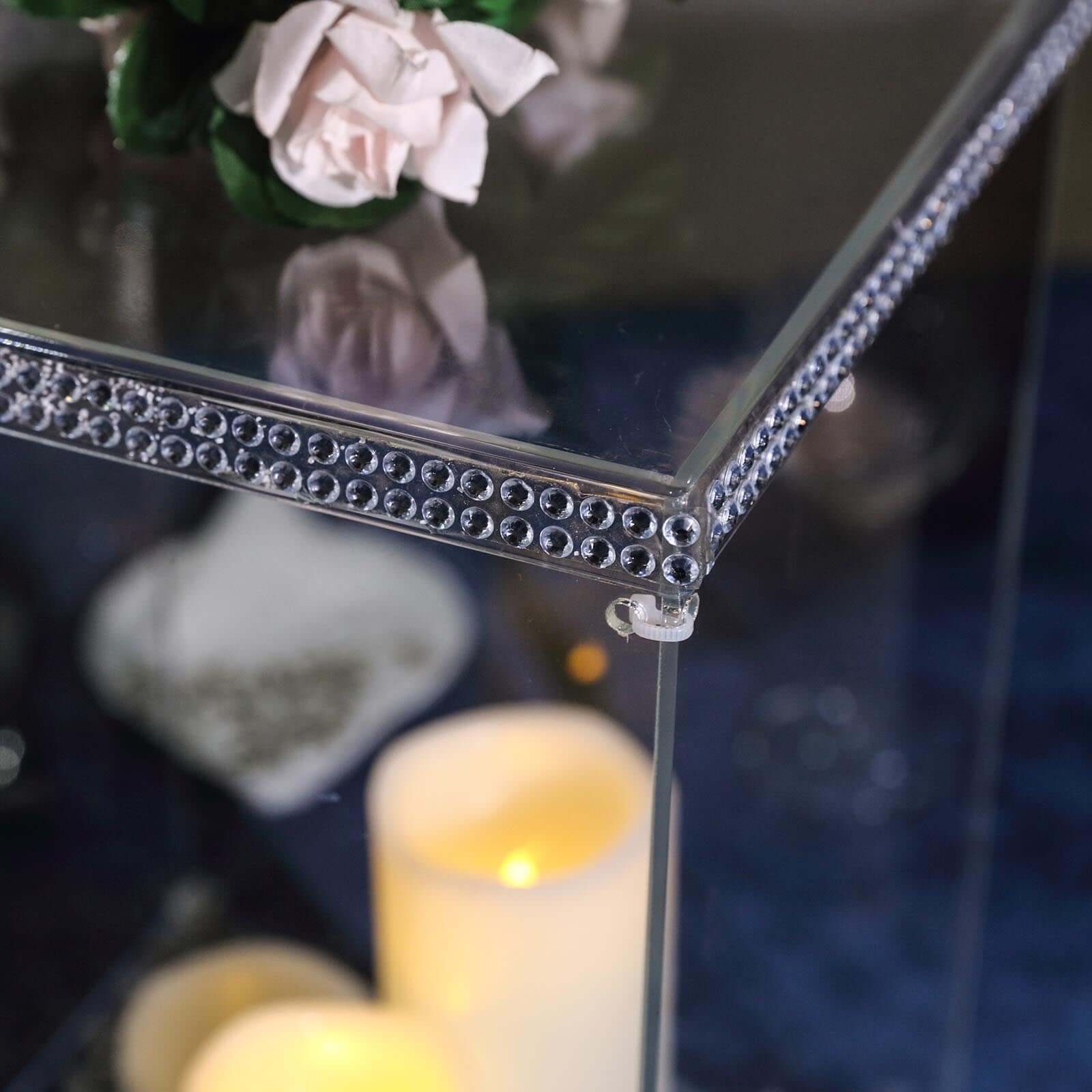 12" Clear Mirrored Acrylic Display Box, Transparent Pedestal Riser with Interchangeable Lid and Base