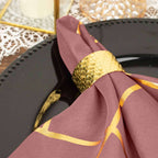5 Pack Polyester 20"x20" Napkins Cinnamon Rose with Gold Geometric Foil Pattern - Modern Reusable Dinner Napkins