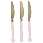 24 Pack Gold 7.5" Heavy Duty Plastic Knives with Blush Handle, Disposable Silverware