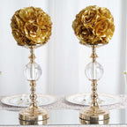 2 Pack 7" Gold Artificial Silk Rose Kissing Ball, Faux Flower Ball