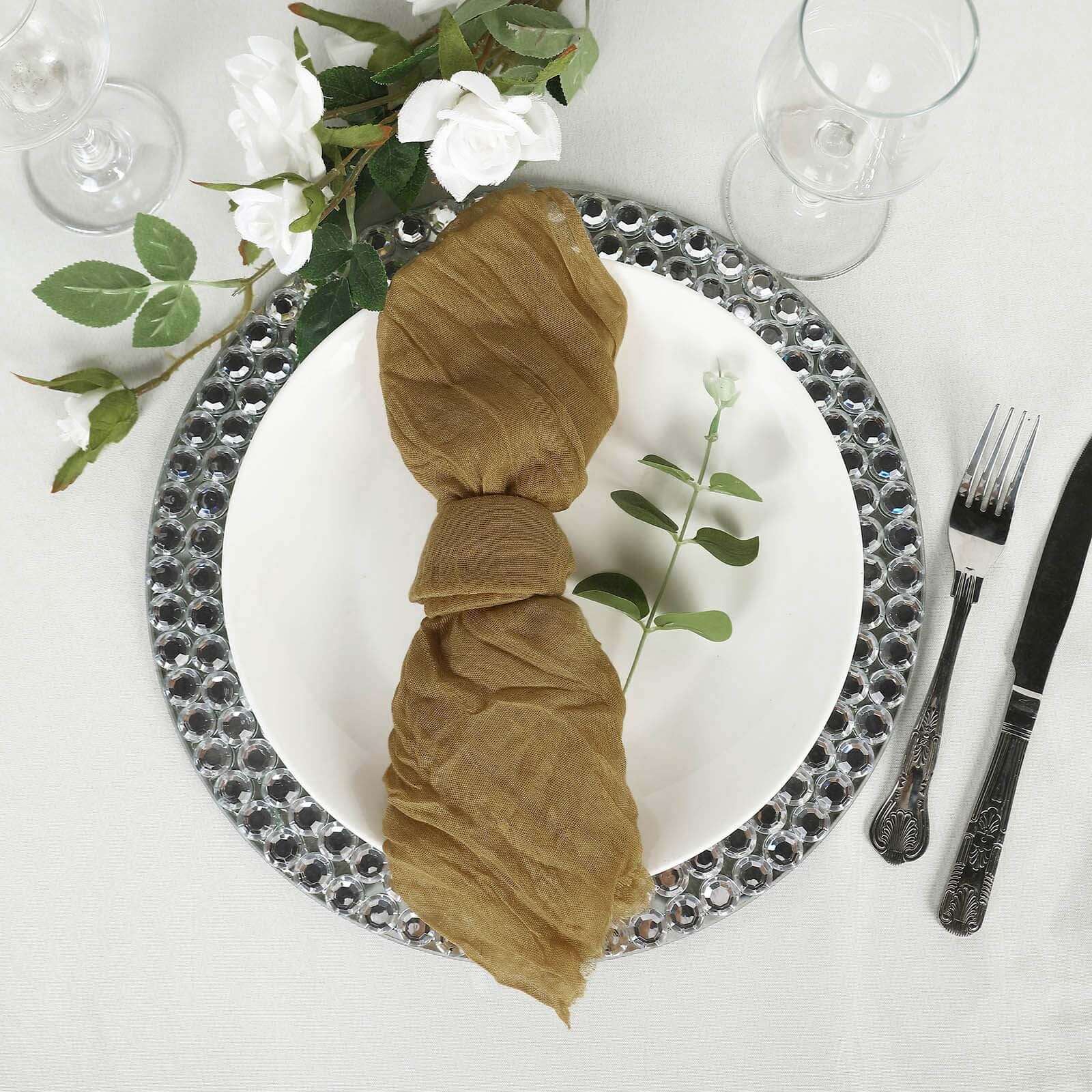 5 Pack Gauze Cheesecloth 24"x19" Napkins Gold Reusable Dinner Napkins for Boho Farmhouse Style Events