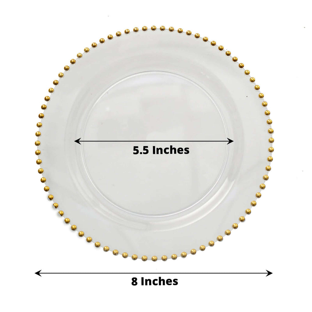 10-Pack Clear Plastic Dessert Plates â€“ 8" Round with Gold Beaded Rim, Disposable for Parties & Events