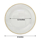 10-Pack Clear Plastic Dessert Plates â€“ 8" Round with Gold Beaded Rim, Disposable for Parties & Events