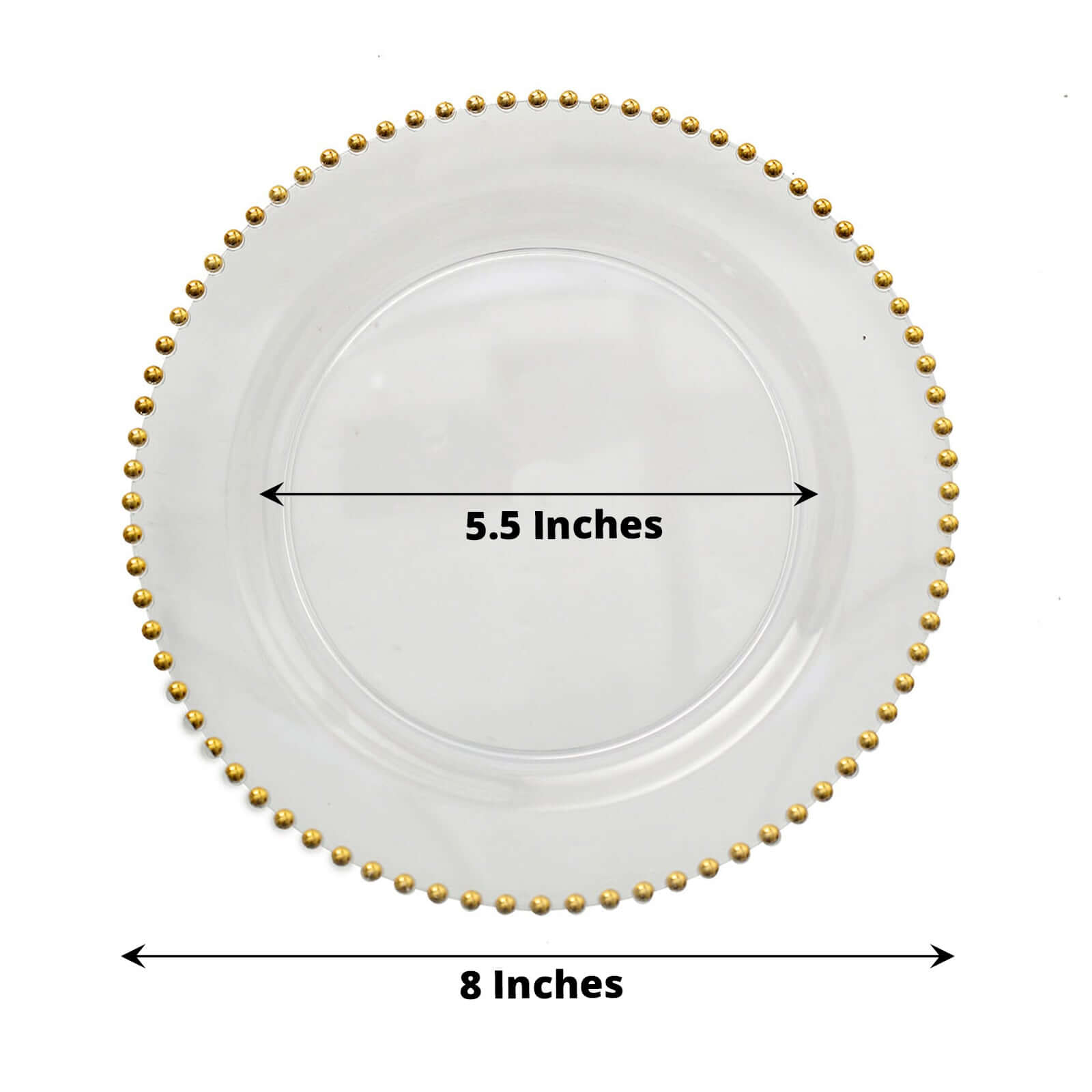 10-Pack Clear Plastic Dessert Plates â€“ 8" Round with Gold Beaded Rim, Disposable for Parties & Events