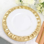 6-Pack Plastic Round Charger Plates 13" in Gold with Bejeweled Rim, Luxe Decorative Dinner Party Charger Tableware