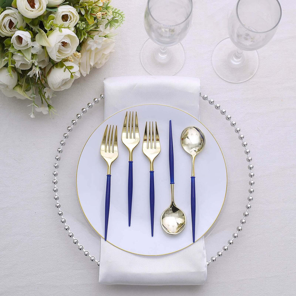 24-Pack Plastic Fork and Spoon Set Gold/Royal Blue 6"