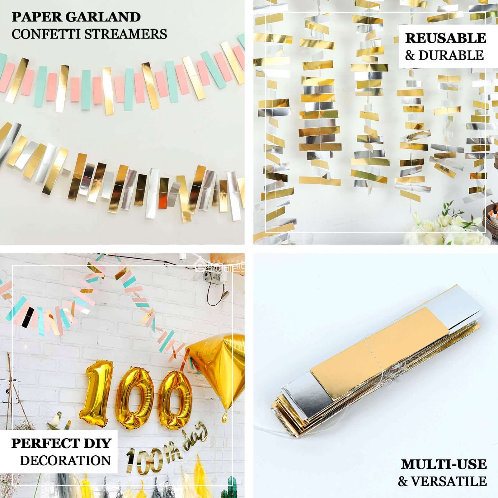 Gold, Blush and Turquoise Confetti - Like Paper Party Garland Streamer, Hanging Backdrop Decoration - 6.5ft - Bell Racket Store