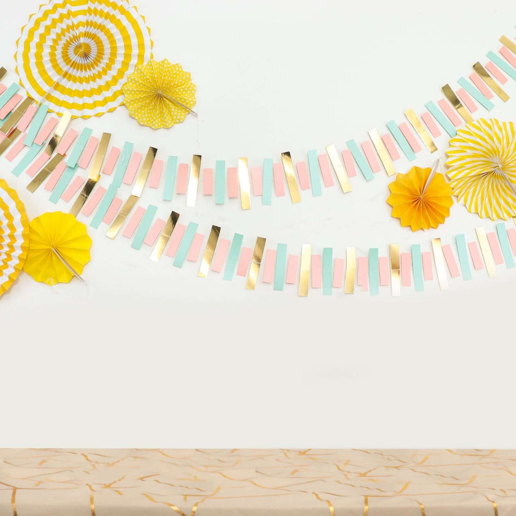 Gold, Blush and Turquoise Confetti - Like Paper Party Garland Streamer, Hanging Backdrop Decoration - 6.5ft - Bell Racket Store
