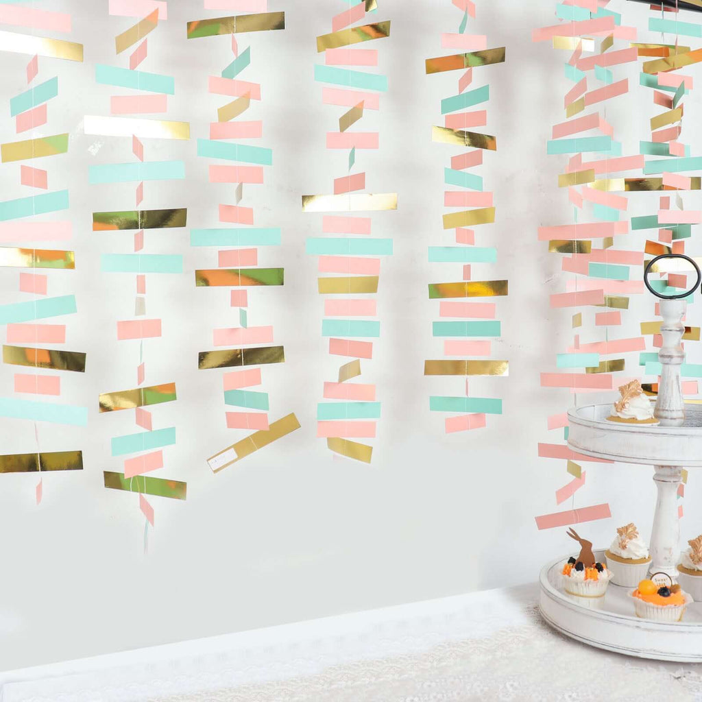 Gold, Blush and Turquoise Confetti - Like Paper Party Garland Streamer, Hanging Backdrop Decoration - 6.5ft - Bell Racket Store