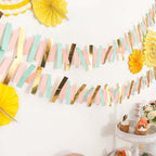 Gold, Blush and Turquoise Confetti - Like Paper Party Garland Streamer, Hanging Backdrop Decoration - 6.5ft - Bell Racket Store