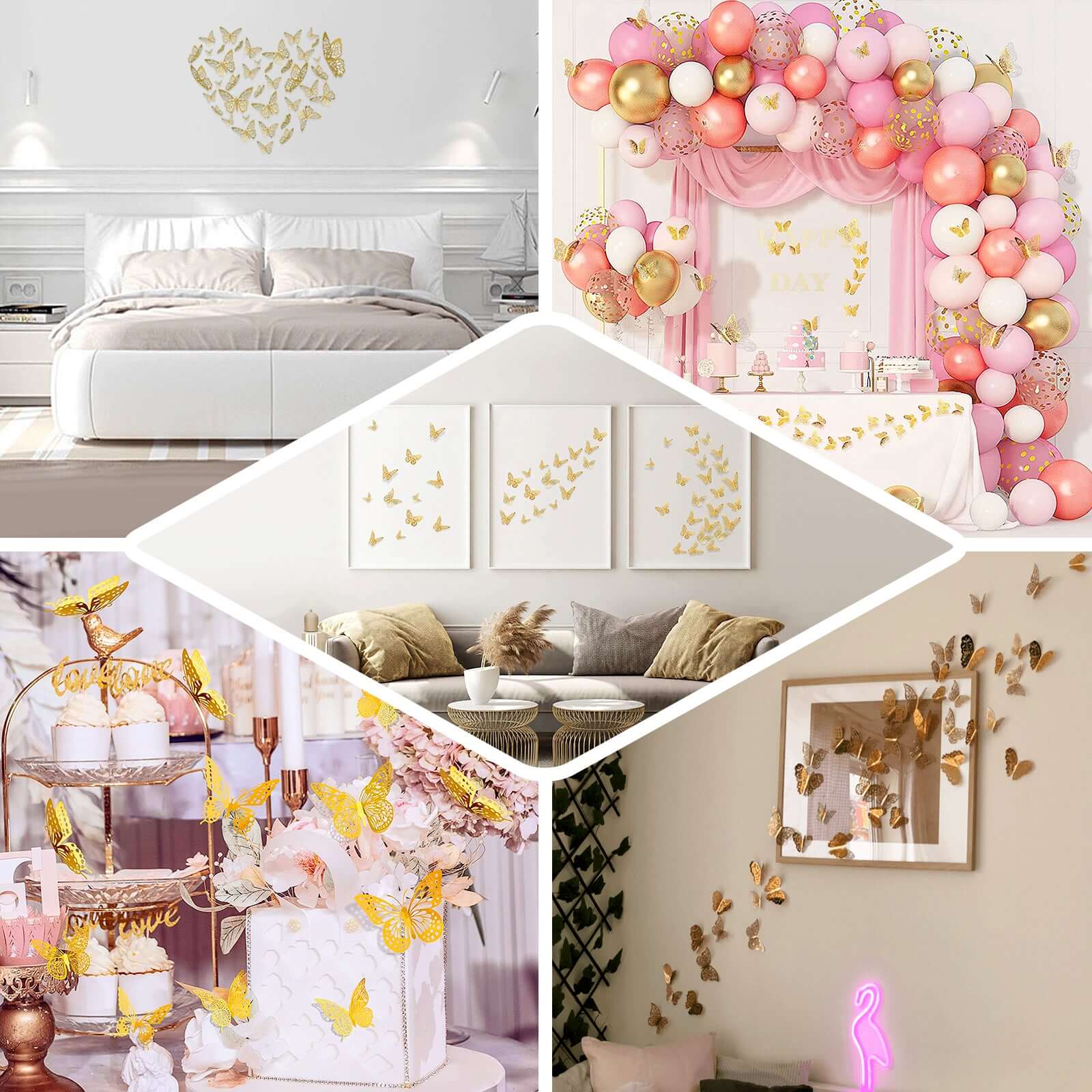 12-Pack 3D Butterfly Wall Decals, DIY Removable Mural Stickers Gold Cake Decorations Eye-Catching Design