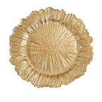 6-Pack Acrylic Plastic Round Charger Plates 13" in Gold with Reef Design, Classy Dinner Party Charger Tableware