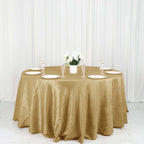 Taffeta 132" Round Tablecloth Gold - Seamless Accordion Crinkle Design for Exquisite Occasions