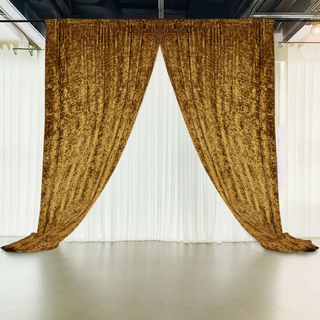Gold Crushed Velvet Backdrop Curtain â€“ 5ft x 12ft Event Drape with Rod Pocket, Privacy Panel for Photo Booths & Events - Bell Racket Store