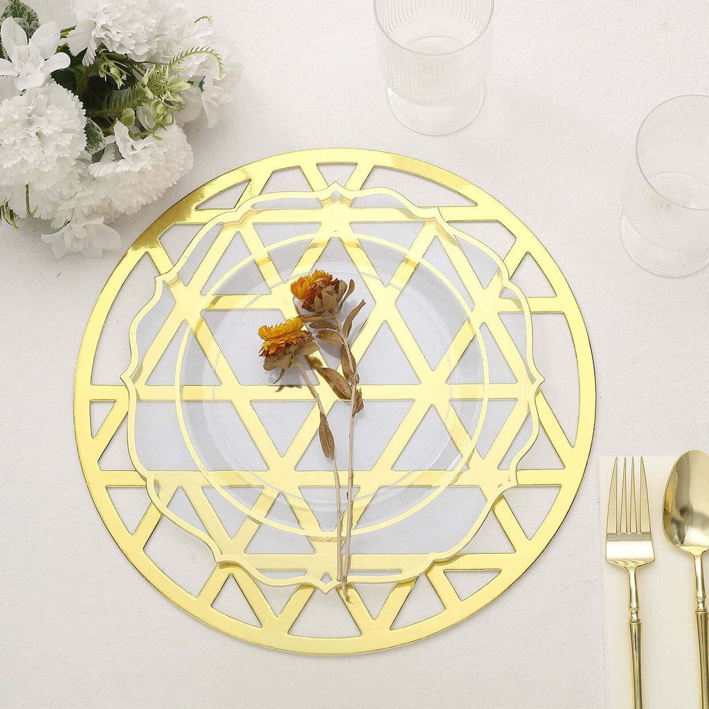 6-Pack Disposable Table Placemats in Metallic Gold Laser Cut Geometric Triangle Design - 700GSM Cardboard Placemats for Glamorous Table Settings 13"