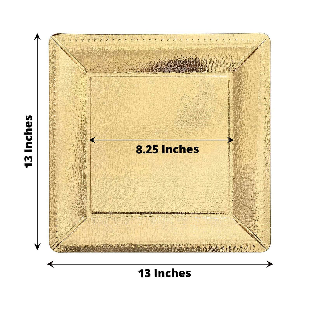 10-Pack Disposable Square Charger Plates in Gold with Leather Like Texture - 1100GSM Durable Paper Chargers 13"