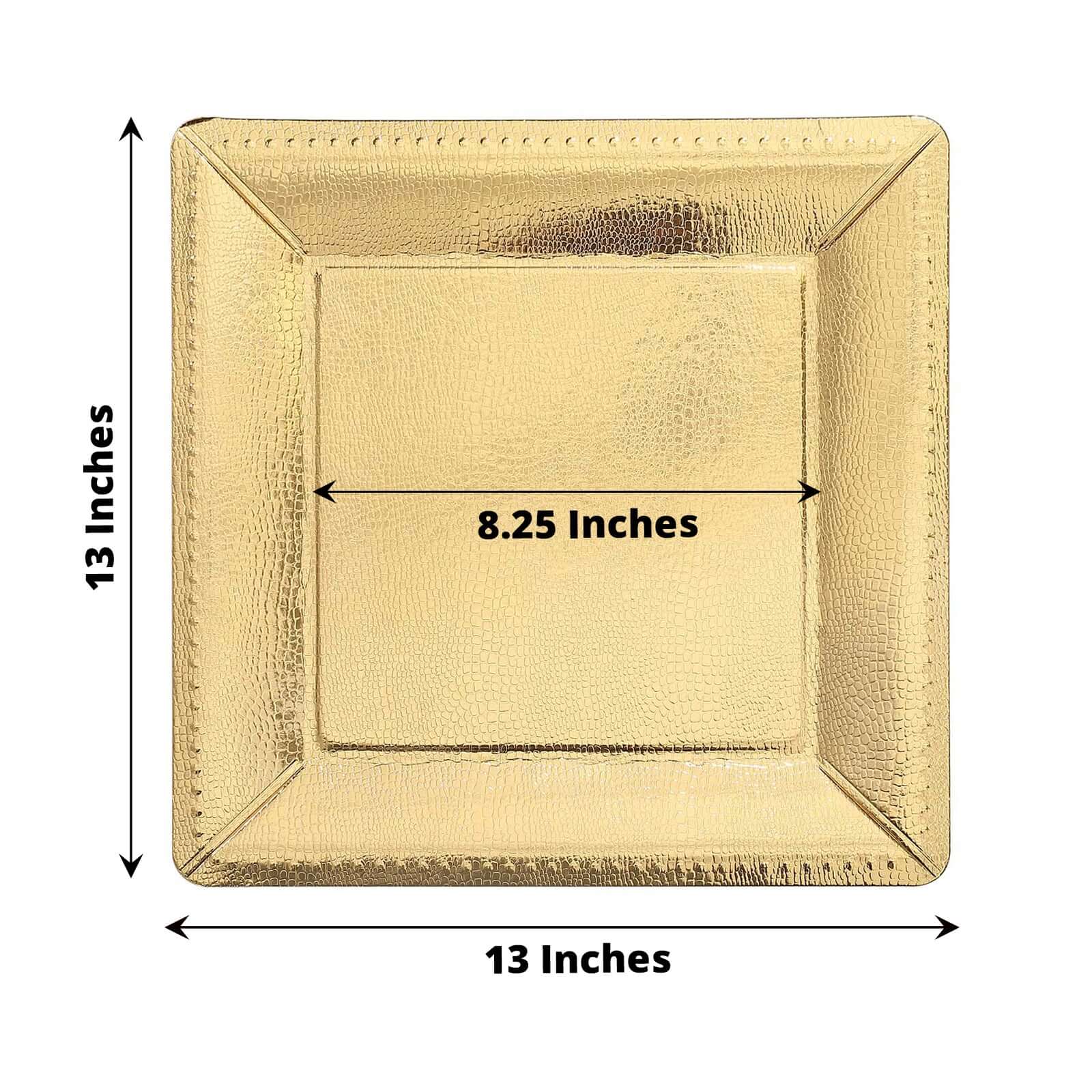 10-Pack Disposable Square Charger Plates in Gold with Leather Like Texture - 1100GSM Durable Paper Chargers 13"