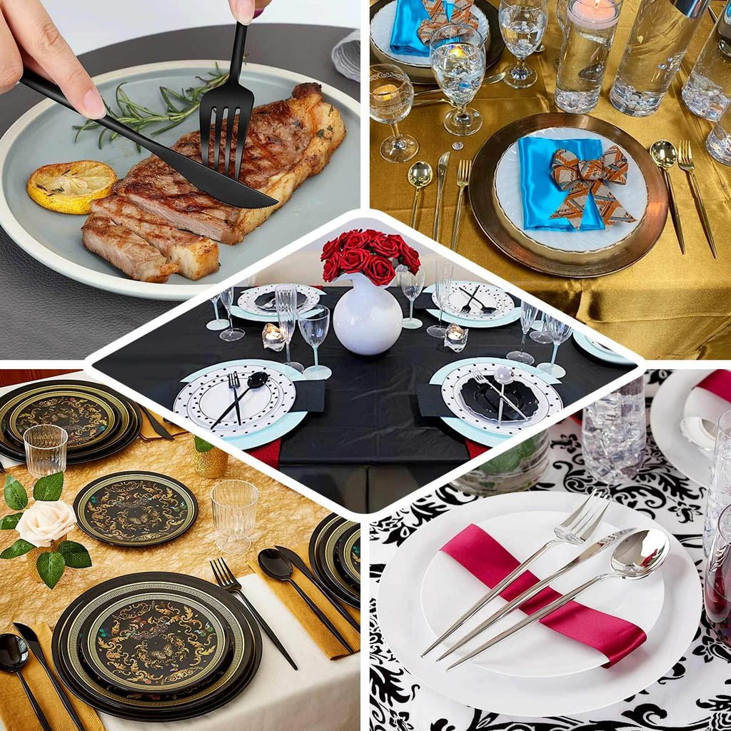 24-Pack Plastic Flatware Set with Sleek Modern Design Gold - Premium Disposable Silverware 8"