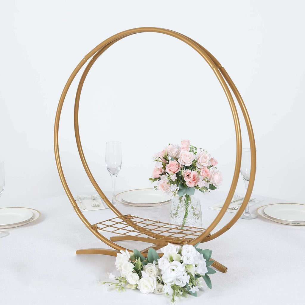 Double Frame Hoop Table Centerpiece Metal Gold - Wedding Cake Display & Flower Stand 24"