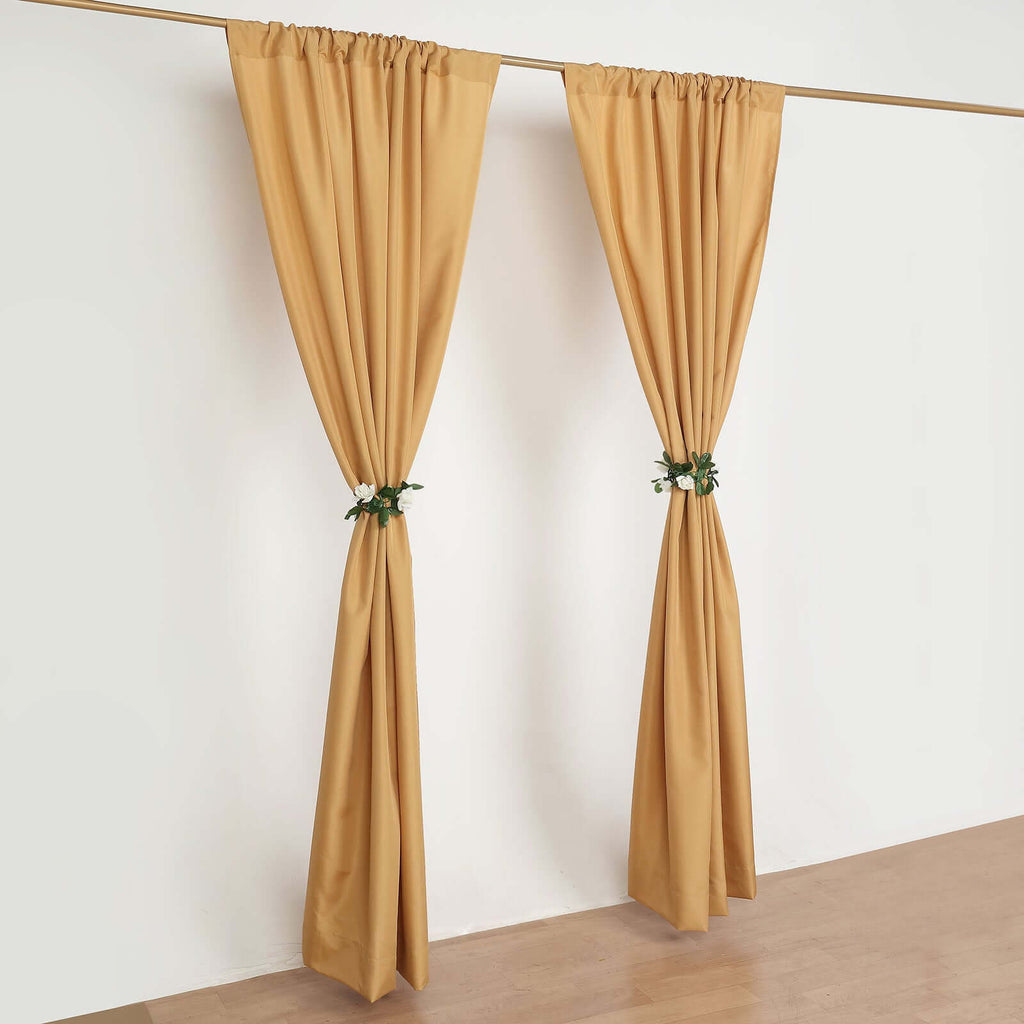 2 Pack Gold Polyester Event Curtain Drapes, 10ftx8ft Backdrop Event Panels With Rod Pockets 130 GSM