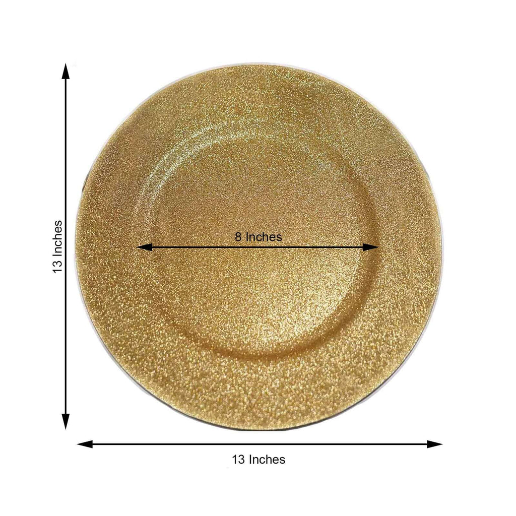 6-Pack Acrylic Plastic Round Charger Plates 13" in Gold with Dust Free Glitter Finish, Decorative Dinner Party Charger Tableware