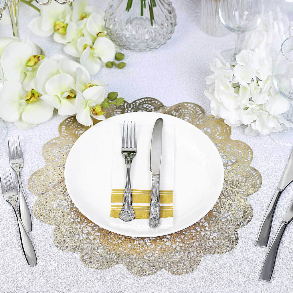 6-Pack Dining Table Mats Floral Lace Design Gold - Vinyl Non-Slip Surface with Vintage Appeal 15"